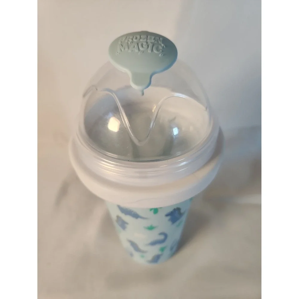 Cute Dinosaur Frozen Magic Slushy Maker Cup Blue Squeeze Icey Smoothie Tumbler